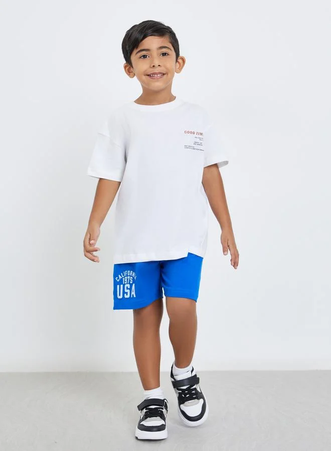 Styli Styli Boys Cotton Slogan T-Shirt and Shorts Set