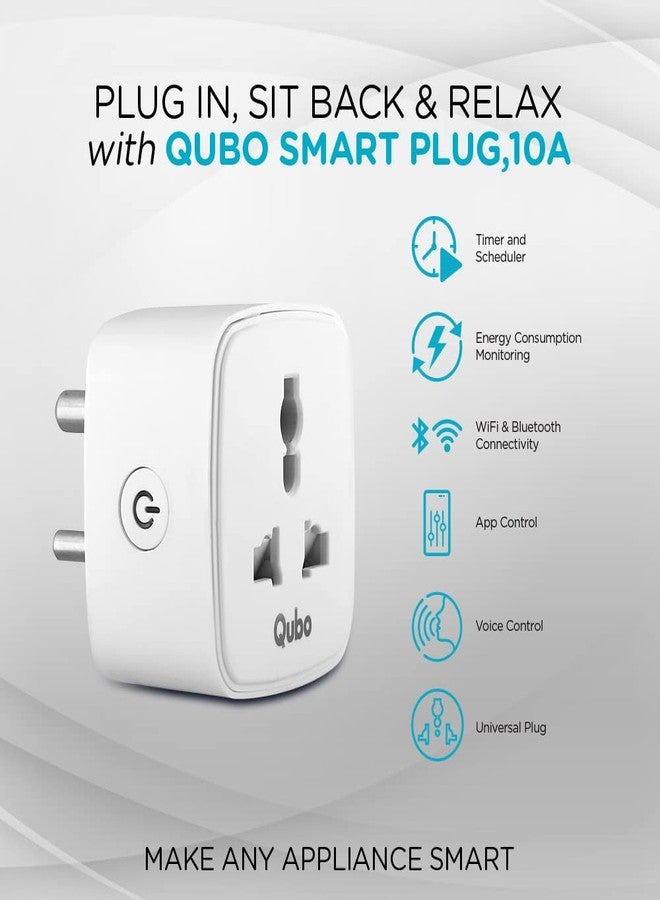 Qubo قابس Qubo الذكي بقوة 10 أمبير بتقنية واي فاي وبلوتوث | مراقبة استهلاك الطاقة | مثالي للأجهزة الصغيرة مثل أجهزة التلفاز، وأجهزة تنقية الهواء، وشواحن الهواتف المحمولة وأجهزة الكمبيوتر المحمولة | تحكم صوتي عبر أليكسا ومساعد جوجل | من مجموعة هيرو - Image 2