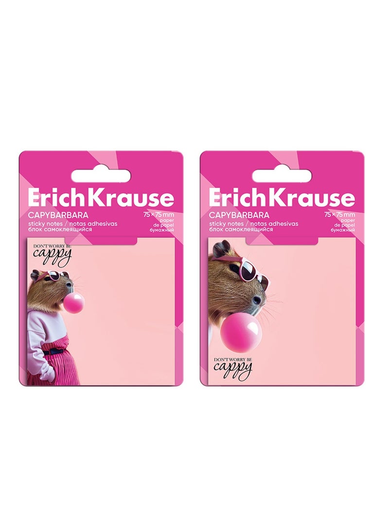 ErichKrause ملاحظات لاصقة بموضوع كابيبارا 50 ورقة بحجم 75x75 مم تصاميم متنوعة - Image 3