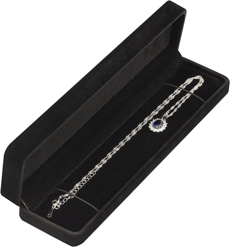 LETURE 2 Pieces Long Velvet Jewelry Chain Necklace Gift Box Set, Bracelet Storage Case, Jewellry Display Box for Wedding, Engagement,Proposal, Birthday and Anniversary (Black) - Image 5