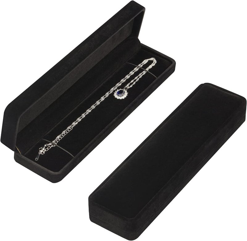 LETURE 2 Pieces Long Velvet Jewelry Chain Necklace Gift Box Set, Bracelet Storage Case, Jewellry Display Box for Wedding, Engagement,Proposal, Birthday and Anniversary (Black) - Image 1