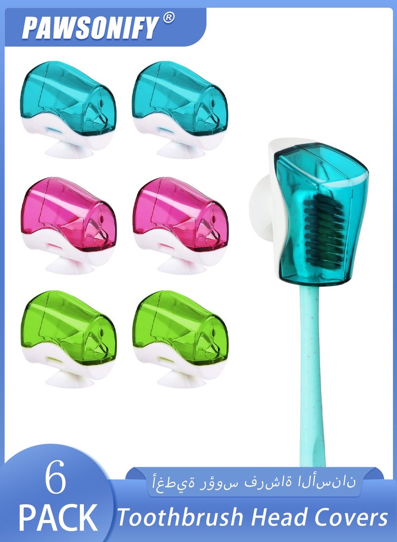 PAWSONIFY 6 Pack Travel Toothbrush Head Covers with Suction Cup Electric and Manual Toothbrush Cover Clip Portable Plastic Toothbrush Protector Cap Brush Pod Case for Traveling, Bathroom, Home - Image 1