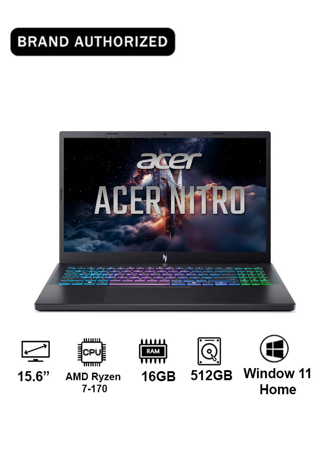 Acer Nitro V ANV15 Gaming Laptop AMD Ryzen 7-170 Octa Core Upto 4.75GHz/16GB DDR5/512GB SSD/8GB NVIDIA®GeForce®RTX 5070/15.6" FHD IPS 165Hz/W11/WiFi-6E/RGB Backlit KB Obsidian Black - Image 1