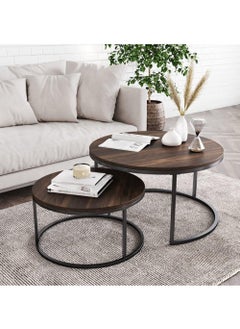 Rock Pow Round Coffee Table Set of 2 Side Table Stacking Side Tables with Solid Wood Grain Table and Metal Frame for Living Room Sturdy and Easy Assembly  - Image 4