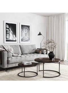 Rock Pow Round Coffee Table Set of 2 Side Table Stacking Side Tables with Solid Wood Grain Table and Metal Frame for Living Room Sturdy and Easy Assembly  - Image 2