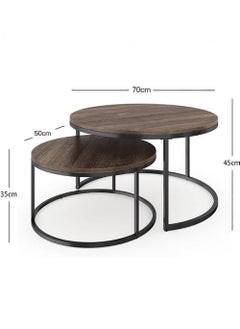 Rock Pow Round Coffee Table Set of 2 Side Table Stacking Side Tables with Solid Wood Grain Table and Metal Frame for Living Room Sturdy and Easy Assembly  - Image 3
