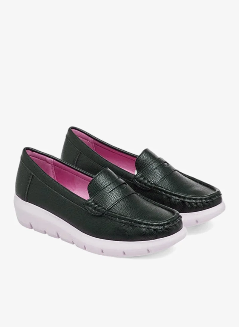 Le Confort Solid Slip-On Comfort Loafers With Wedge Heel