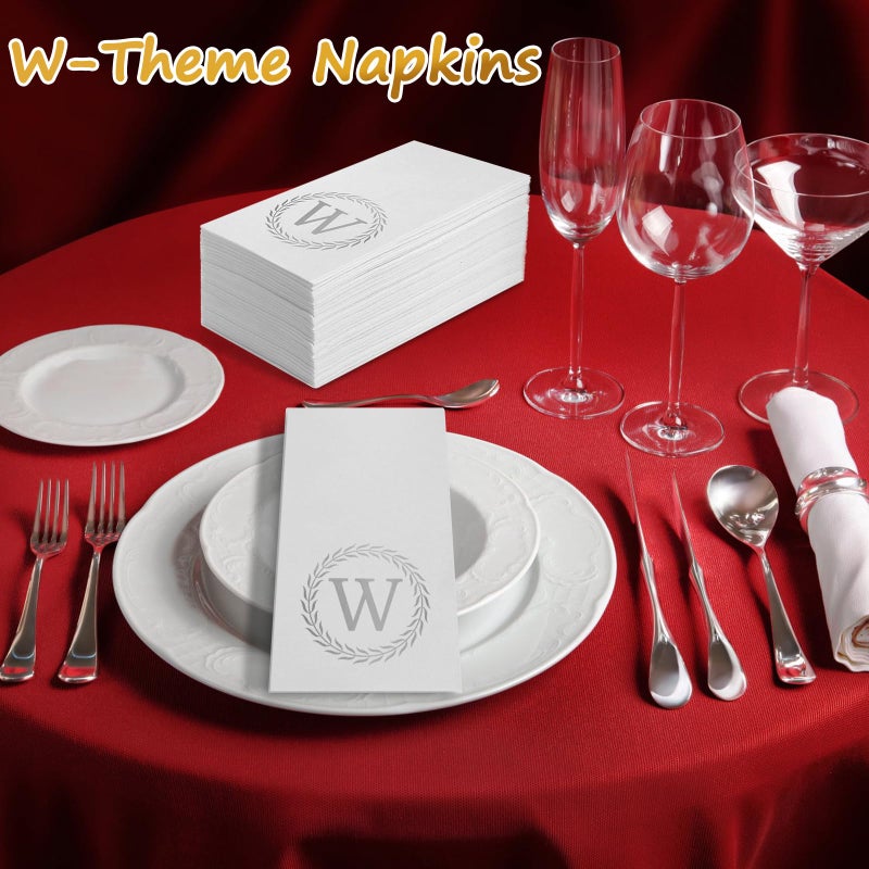 NFSQ 100 Silver Monogram Disposable Napkins - Letter W Hand Towels Decorative  Dinner Napkins for Guest  Monogrammed Hand Towels for Bathroom Wedding Birthday Party Baby Shower - Image 4
