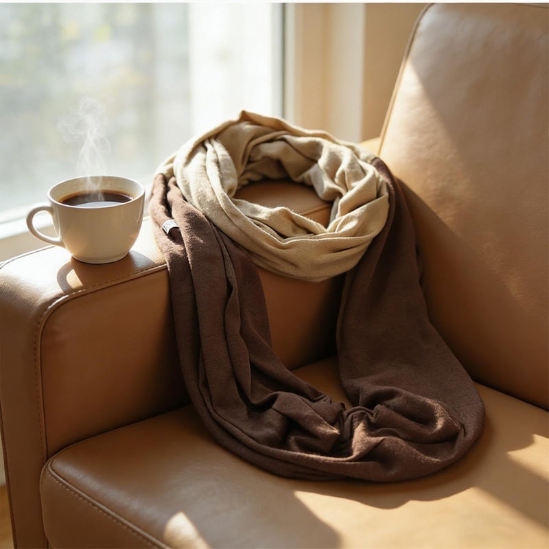 Khaki Brown Infinity Scarf with Zipper Pocket for Women and Men Outdoor Commuting - Image 4