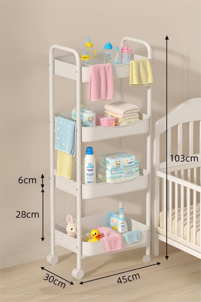 4 طبقة كل الفولاذ عربة,المتداول عربة,منظم الطفل لتخزين منتجات الطفل,رف التخزين المنزلي,تخزين المطبخ,رف الحمام,, - Image 1