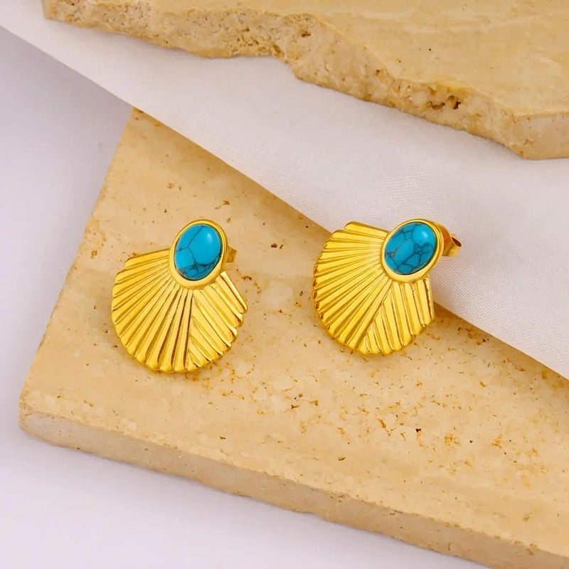 The Black Pearl Accessories Turquoise Golden Stainless Steel Earring - Image 2
