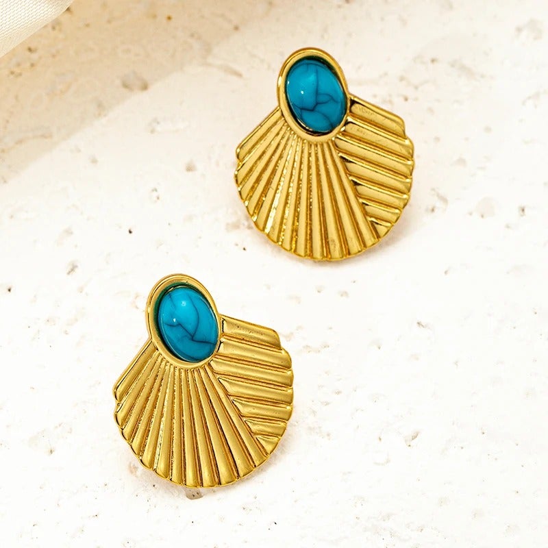 The Black Pearl Accessories Turquoise Golden Stainless Steel Earring - Image 5