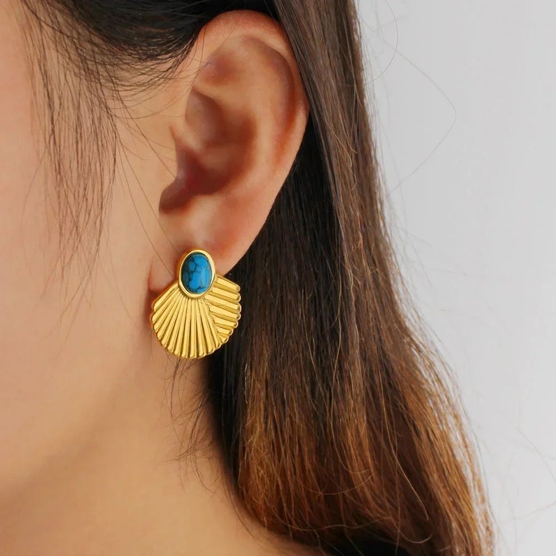 The Black Pearl Accessories Turquoise Golden Stainless Steel Earring - Image 4