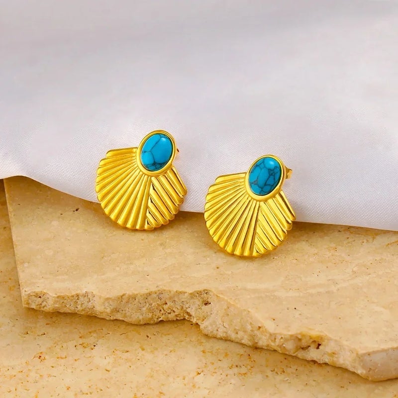 The Black Pearl Accessories Turquoise Golden Stainless Steel Earring - Image 3