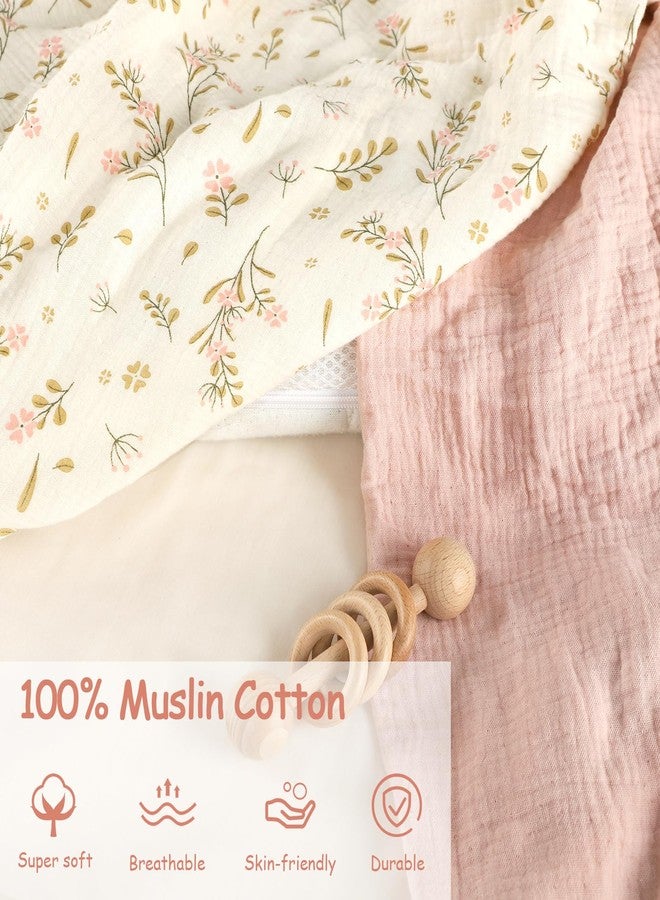 Hooyax شراشف سرير موسلين هوياكس 2 عبوة للأطفال، متوافقة مع شراشف سرير بجانب السرير للفتيات والفتيان، فائقة النعومة وصديقة للبشرة (وردي، زهور) - Image 3
