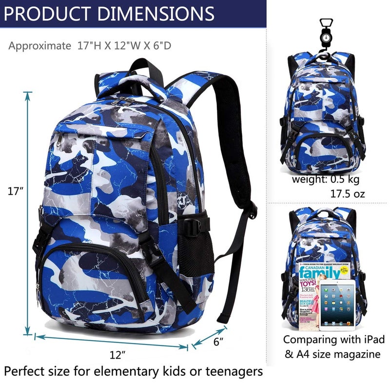 BLUEFAIRY Kids Backpack for Girls Boys Elementary Middle School Bookbag for Teens Ages 8-10 Back to School Bags Large Compartment Mochila Escolar para NiÃ±os Camo Blue - Image 3