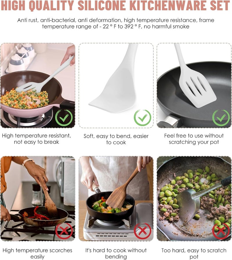 Pranski Kitchen Utensils Set-12 Pieces Silicone Cooking Utensils Set (Dishwasher Safe) 392°F Heat Resistant Spatula Set,Kitchen Utensil Set for Nonstick Cookware,Best Kitchen Tools with Holder - Image 3