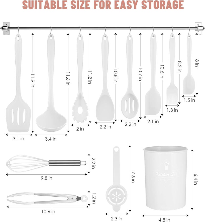 Pranski Kitchen Utensils Set-12 Pieces Silicone Cooking Utensils Set (Dishwasher Safe) 392°F Heat Resistant Spatula Set,Kitchen Utensil Set for Nonstick Cookware,Best Kitchen Tools with Holder - Image 2