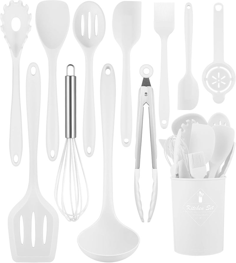 Pranski Kitchen Utensils Set-12 Pieces Silicone Cooking Utensils Set (Dishwasher Safe) 392°F Heat Resistant Spatula Set,Kitchen Utensil Set for Nonstick Cookware,Best Kitchen Tools with Holder - Image 1