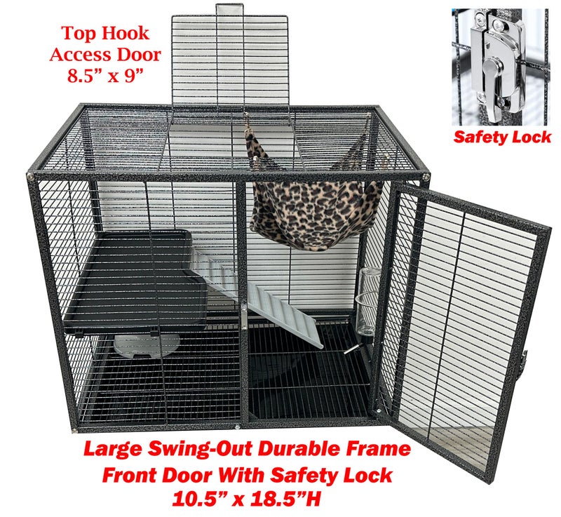 Mcage Deluxe Two Tiers Small Animal Critter Cage Tight 1/2-Inch Bar Spacing Water Bottle Food Bowl Feisty Ferret Hammock Chinchilla Rat Mice Squirrel Rabbit Sugar Glider Easy Clean Pull Out Grate Tray - Image 4
