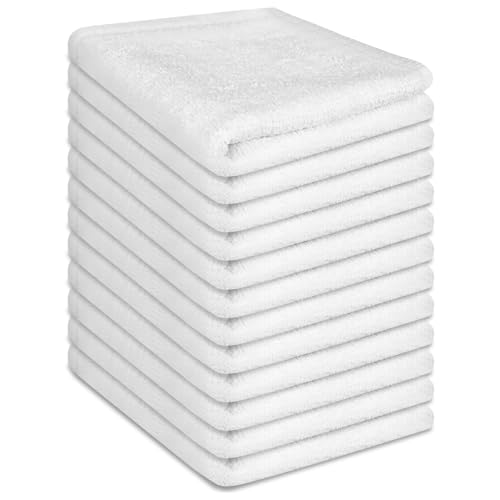 INFICRIME 12 Pack 100 Cotton Wash Cloth 12x12 Inch Highly Absorbent and Soft Feel Fingertip Towels Machine Washable Washcloths for Bathroom Gym Hotel Spa and Kitchen White - Image 1