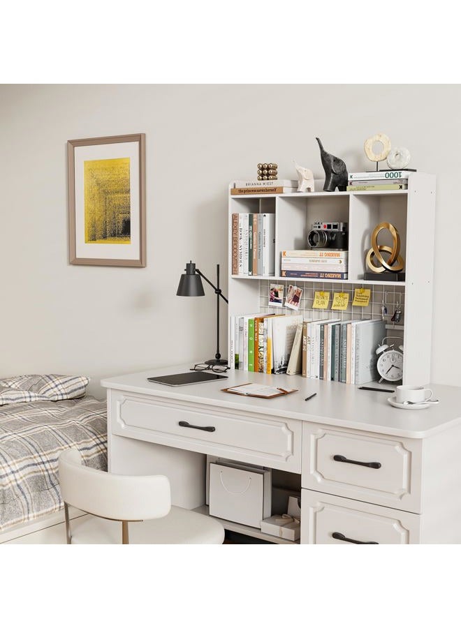 FNBAR Desktop Bookshelf,Countertop Storage Hutch with 3 Shelves for Computer Desk，2-Tier Display Rack with Grid Panel, Multipurpose Wood Desk Hutch Storage Organizer for Home Office Dorm (White) - Image 4
