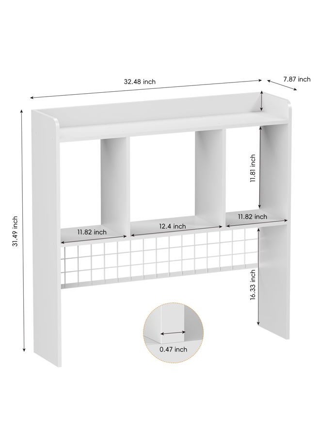 FNBAR Desktop Bookshelf,Countertop Storage Hutch with 3 Shelves for Computer Desk，2-Tier Display Rack with Grid Panel, Multipurpose Wood Desk Hutch Storage Organizer for Home Office Dorm (White) - Image 5