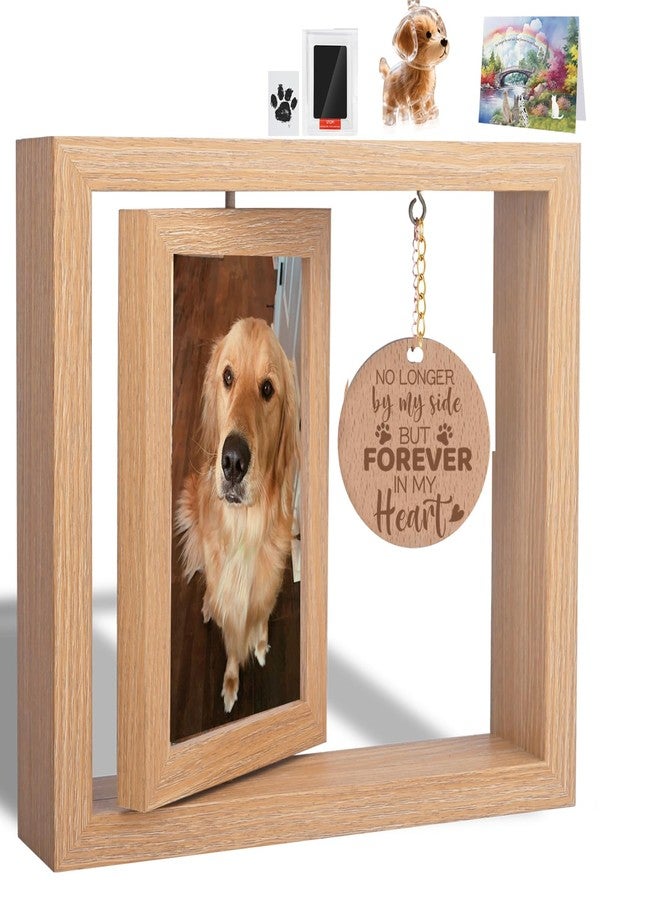 Andthen Dog Memorial Picture Frame with Dog Hair Collector Keychain & Pet Paw Print Kit，Pet Loss Gifts Wooden Rotating Picture Frame 4 X 6 - Image 1