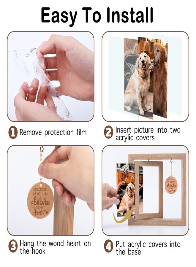 Andthen Dog Memorial Picture Frame with Dog Hair Collector Keychain & Pet Paw Print Kit，Pet Loss Gifts Wooden Rotating Picture Frame 4 X 6 - Image 5