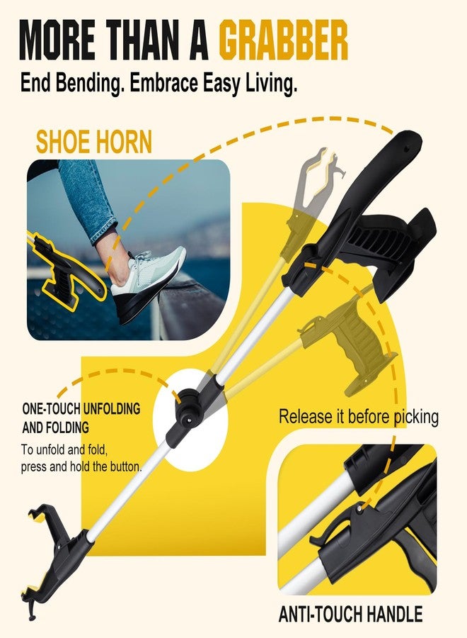 CRAFTZONE 32" Grabber Reacher Tool, 2-Pack Foldable Reacher Grabber Pickup Tool with Shoe Horn, Trash Picker Upper Grabber with 360° Rotating Jaw & Magnet, Lightweight Grabbers for Seniors Heavy Duty - Image 2