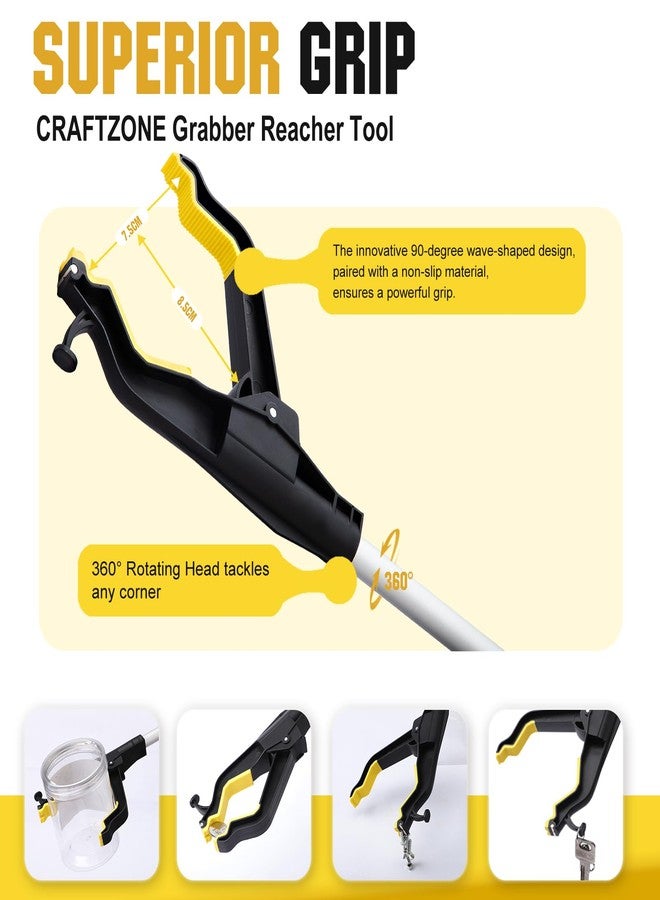 CRAFTZONE 32" Grabber Reacher Tool, 2-Pack Foldable Reacher Grabber Pickup Tool with Shoe Horn, Trash Picker Upper Grabber with 360° Rotating Jaw & Magnet, Lightweight Grabbers for Seniors Heavy Duty - Image 3