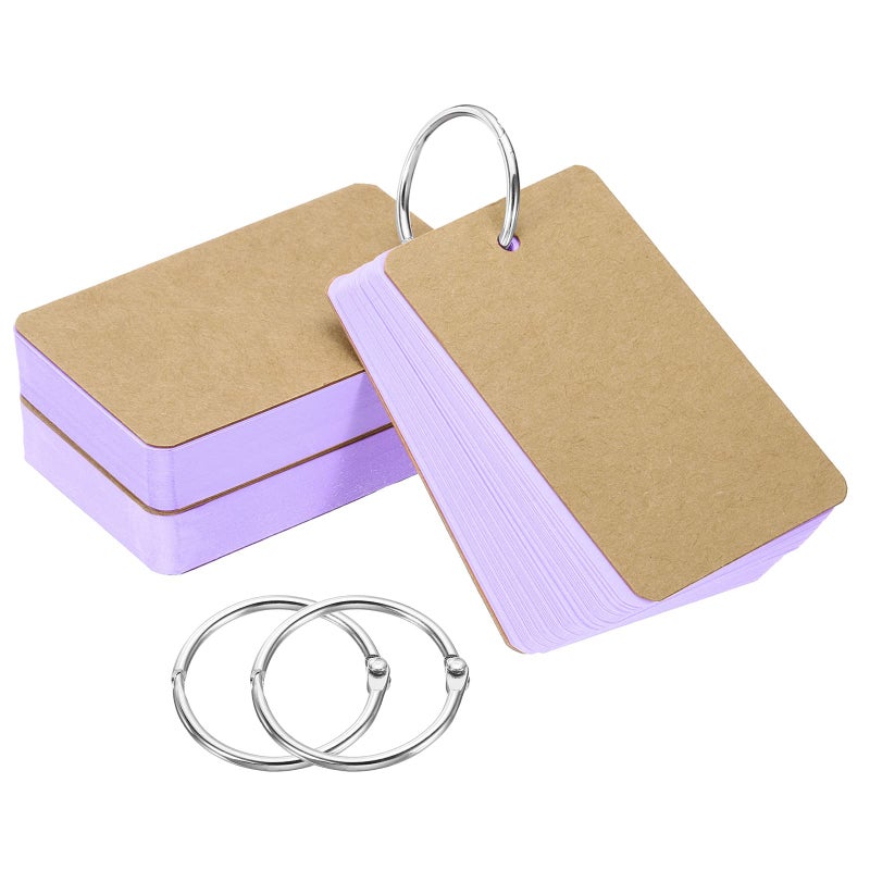 PATIKIL 3.5" x 2" Blank Flash Cards with Rings, 150 Pack Study Cards Index Cards Note Card Pre Hole Punched for Learning, Purple