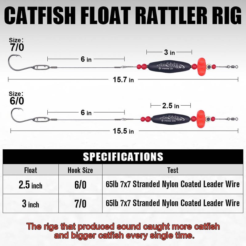 XFISHMAN Catfish-Rig-for-Bank-Fishing-Catfishing-Tackle-Floats-with-Rattler-Santee Cooper Rig Equipment(Black-2.5 inch) - Image 4
