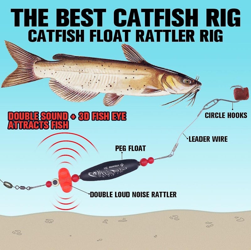 XFISHMAN Catfish-Rig-for-Bank-Fishing-Catfishing-Tackle-Floats-with-Rattler-Santee Cooper Rig Equipment(Black-2.5 inch) - Image 2
