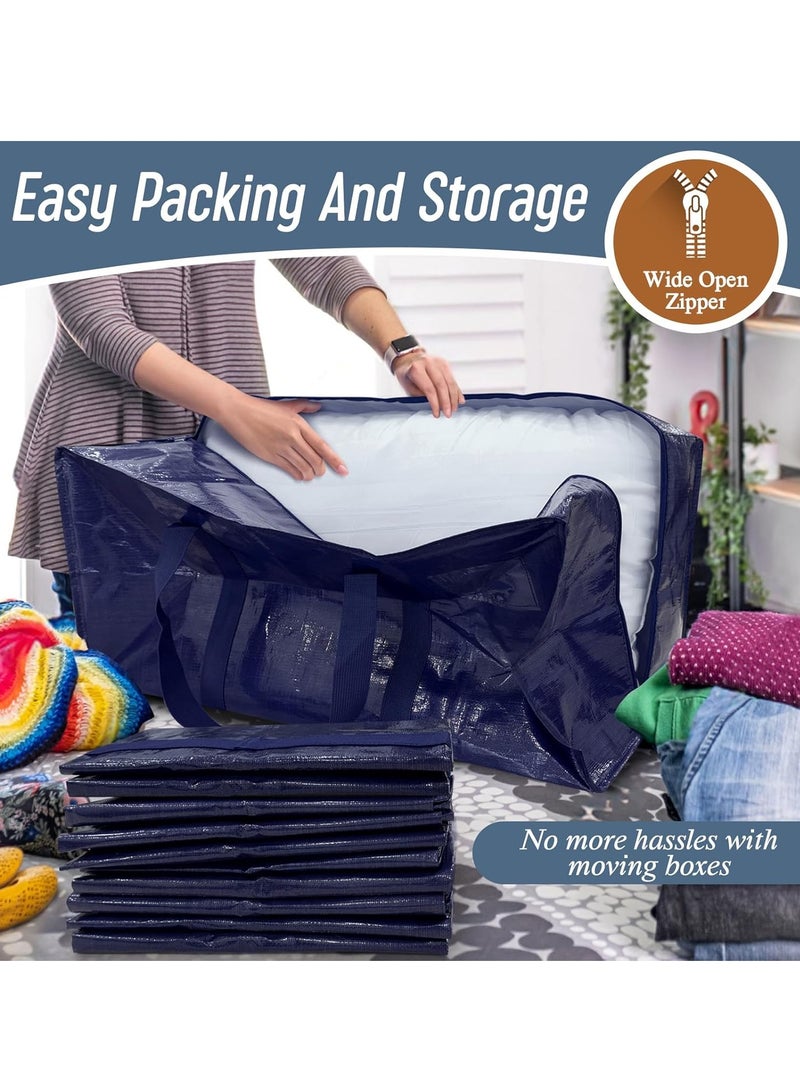 YelaJoy 6 Pack Extra Heavy Duty Large Moving Bags with Strong Zipper & Comfortable Handles, Sturdy & Durable Clothes Storage Bags Totes Bins, Blue Packing Moving Boxes for College Supplies, Dark Blue  - Image 4
