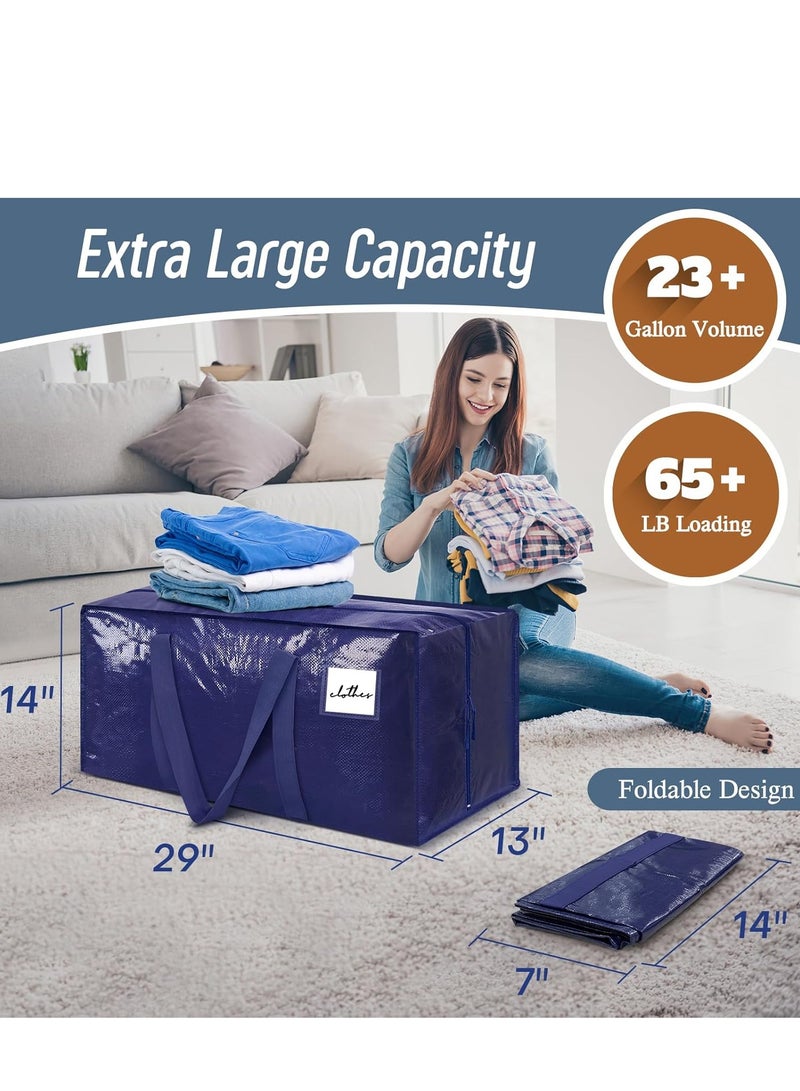 YelaJoy 6 Pack Extra Heavy Duty Large Moving Bags with Strong Zipper & Comfortable Handles, Sturdy & Durable Clothes Storage Bags Totes Bins, Blue Packing Moving Boxes for College Supplies, Dark Blue  - Image 2