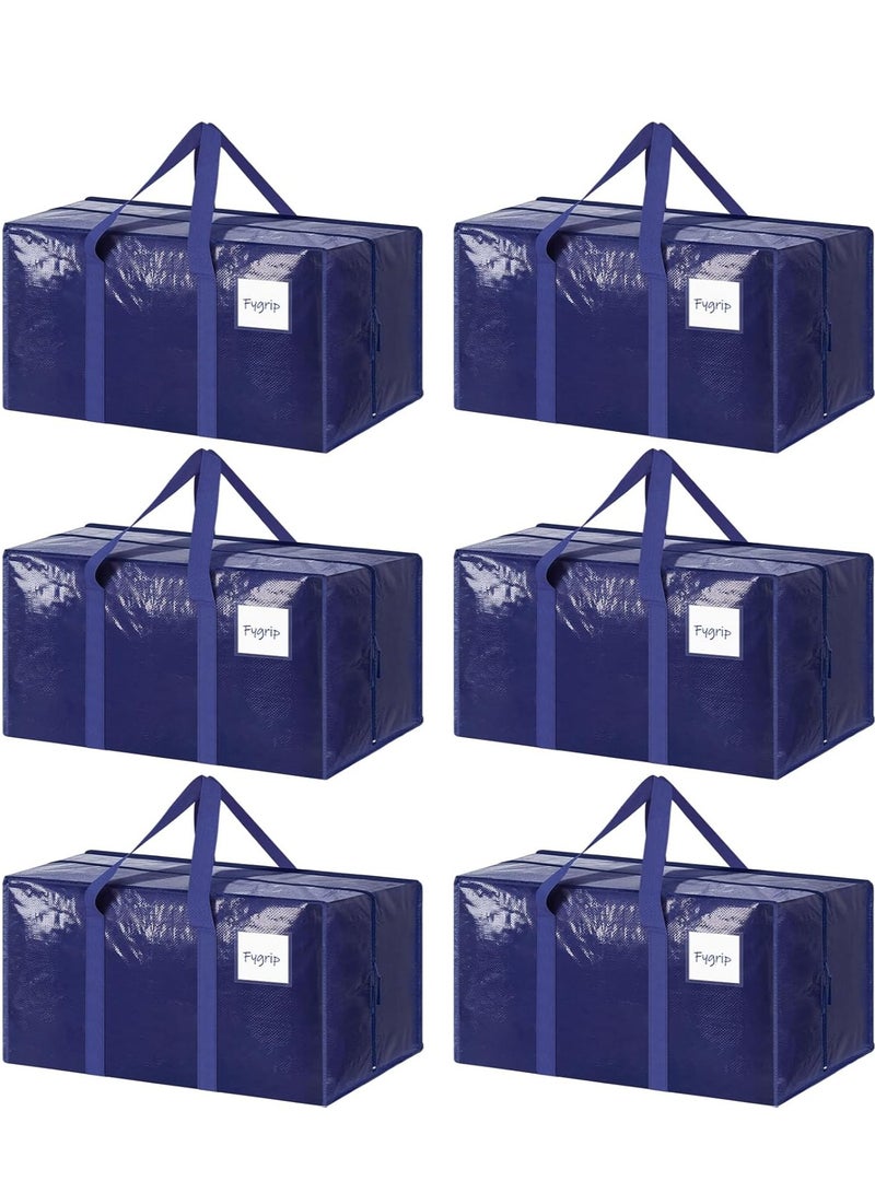 YelaJoy 6 Pack Extra Heavy Duty Large Moving Bags with Strong Zipper & Comfortable Handles, Sturdy & Durable Clothes Storage Bags Totes Bins, Blue Packing Moving Boxes for College Supplies, Dark Blue  - Image 1
