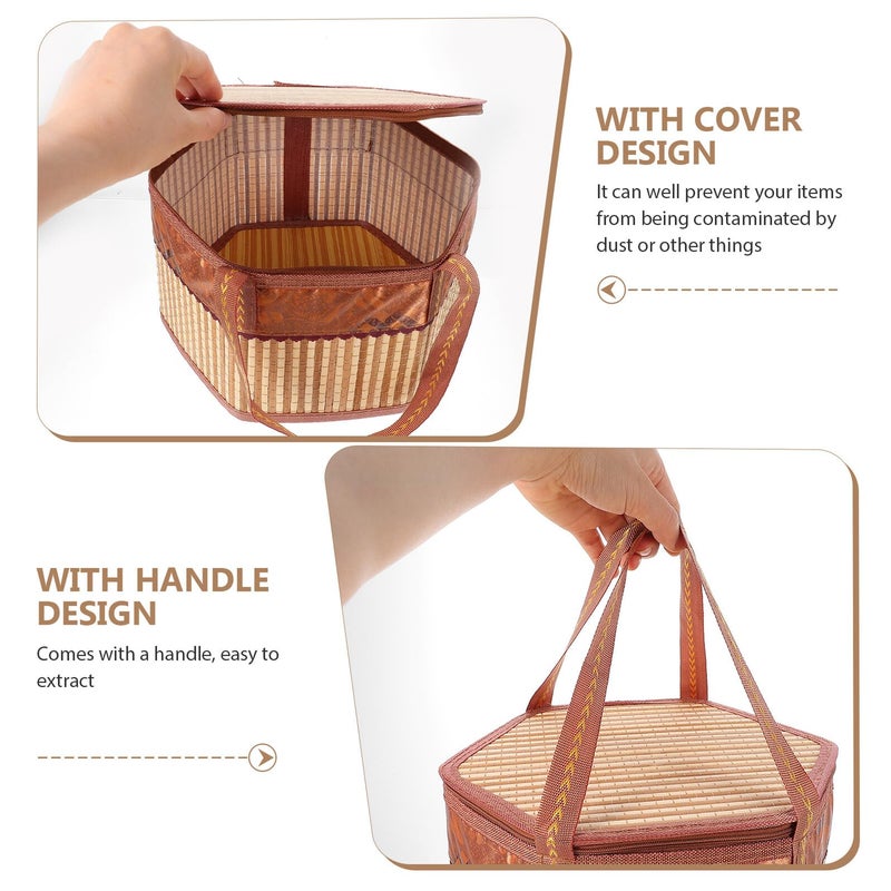 Woven Rattan Fruit Basket With Handle Portable Picnic Storage For Home - Image 4