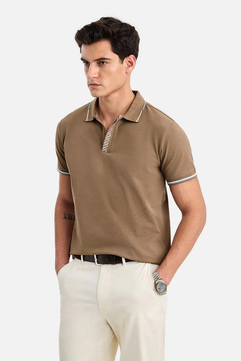 SNITCH Brown Solid Half Sleeve Regular Fit T-Shirt