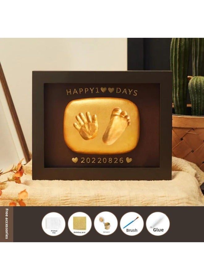 Full Moon Baby Hand And Foot Ink Pad Fetal Hair Commemorative 100 Days Handprint Footprint Commemorative Photo Frame Baby Newborn Hand And Footprint-Specifications:8inch Walnut Horizontal Style (available Before Half A Year Old)  - Image 1