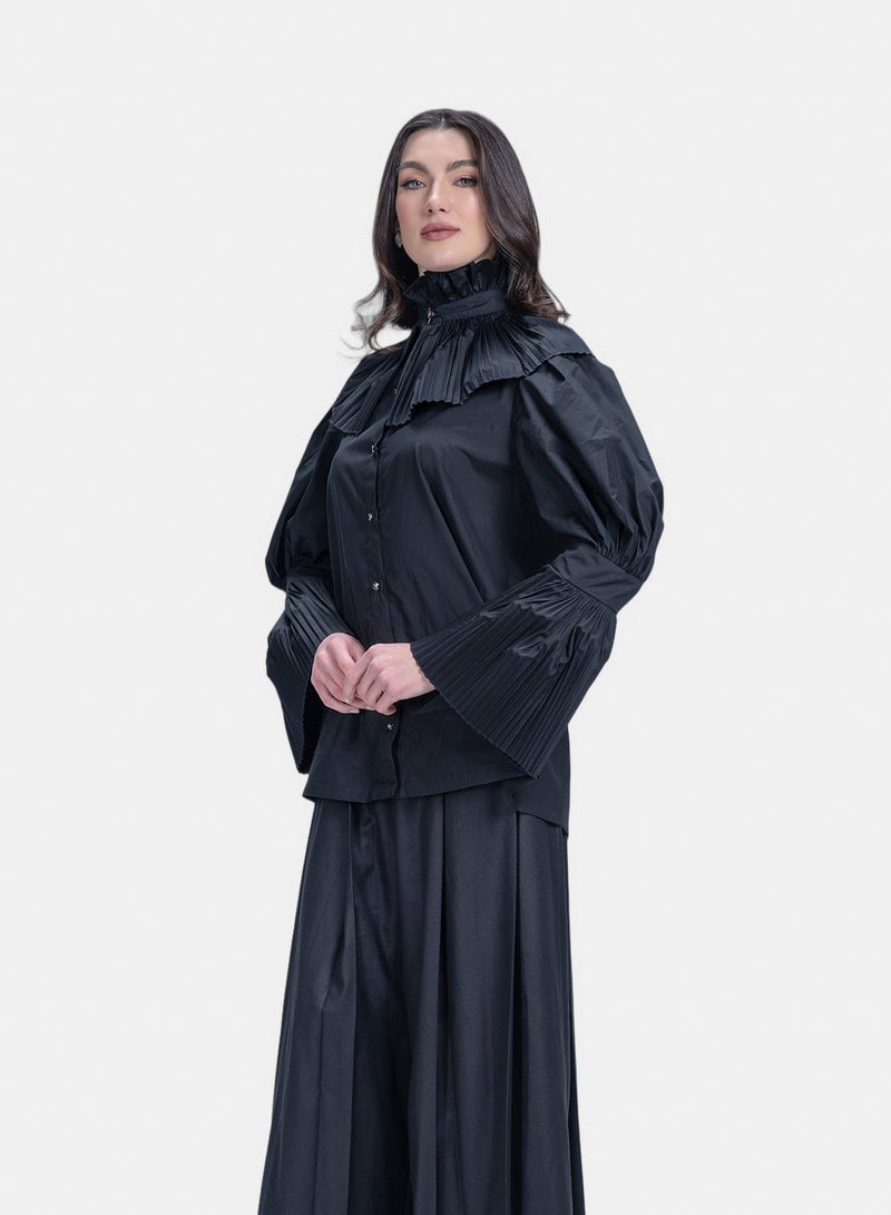 Fazzali Victorian Pleated Collar Blouse With Wide Sleeves - Image 3