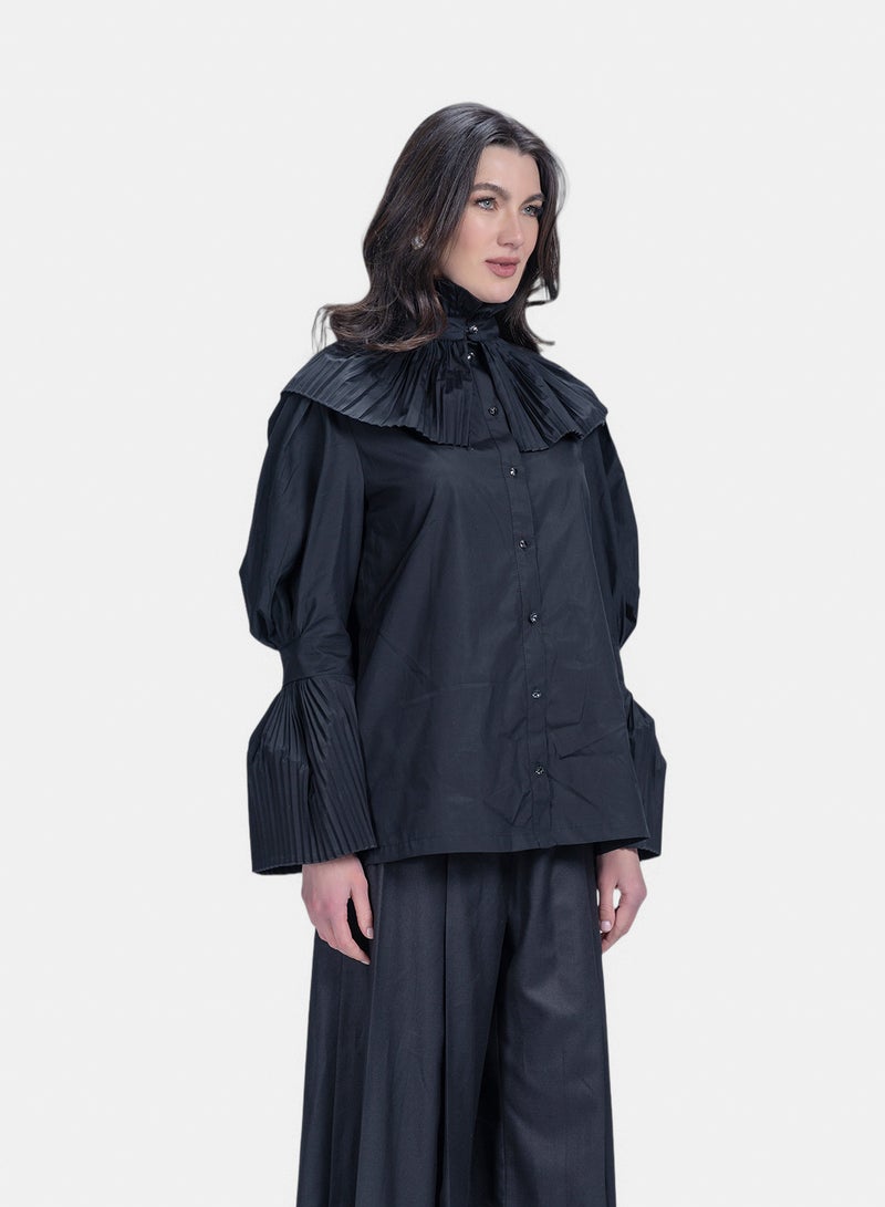 Fazzali Victorian Pleated Collar Blouse With Wide Sleeves - Image 2