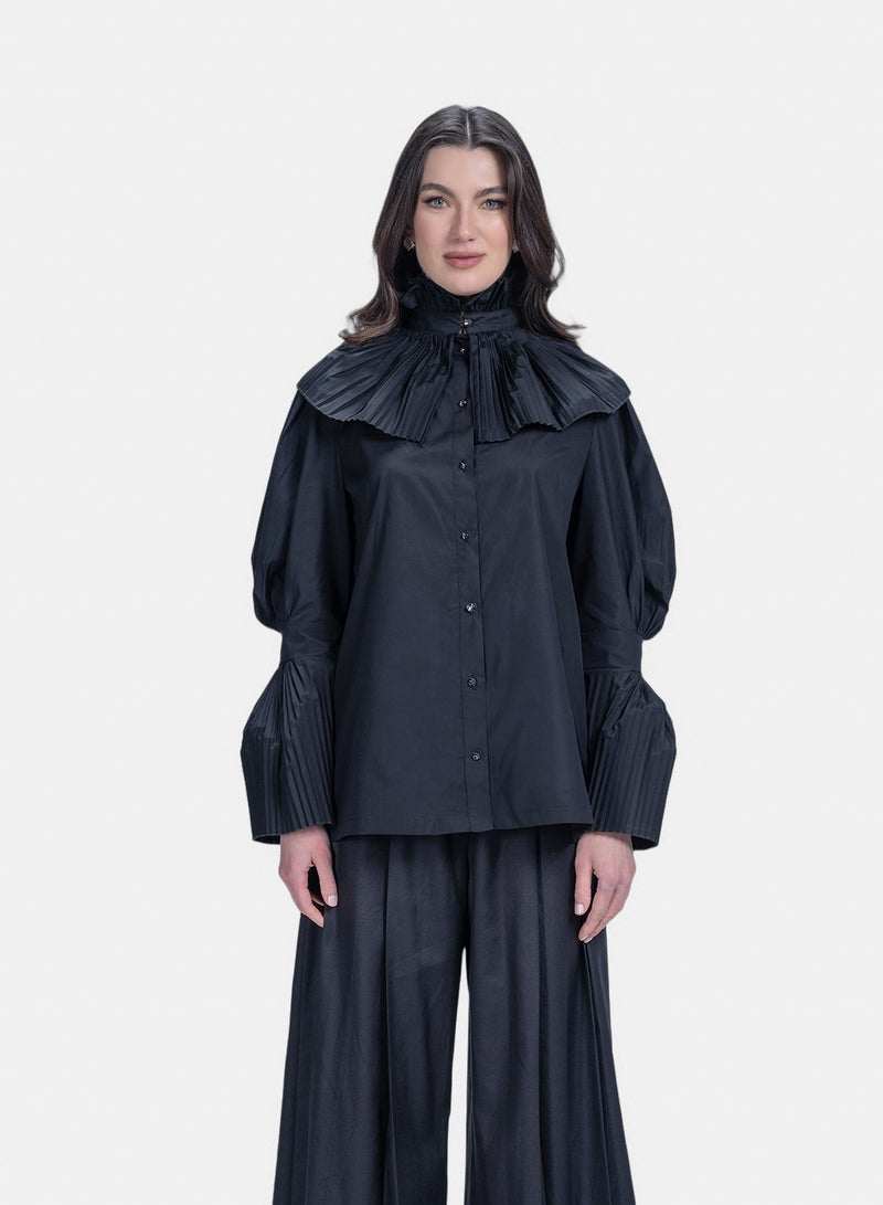 Fazzali Victorian Pleated Collar Blouse With Wide Sleeves - Image 1
