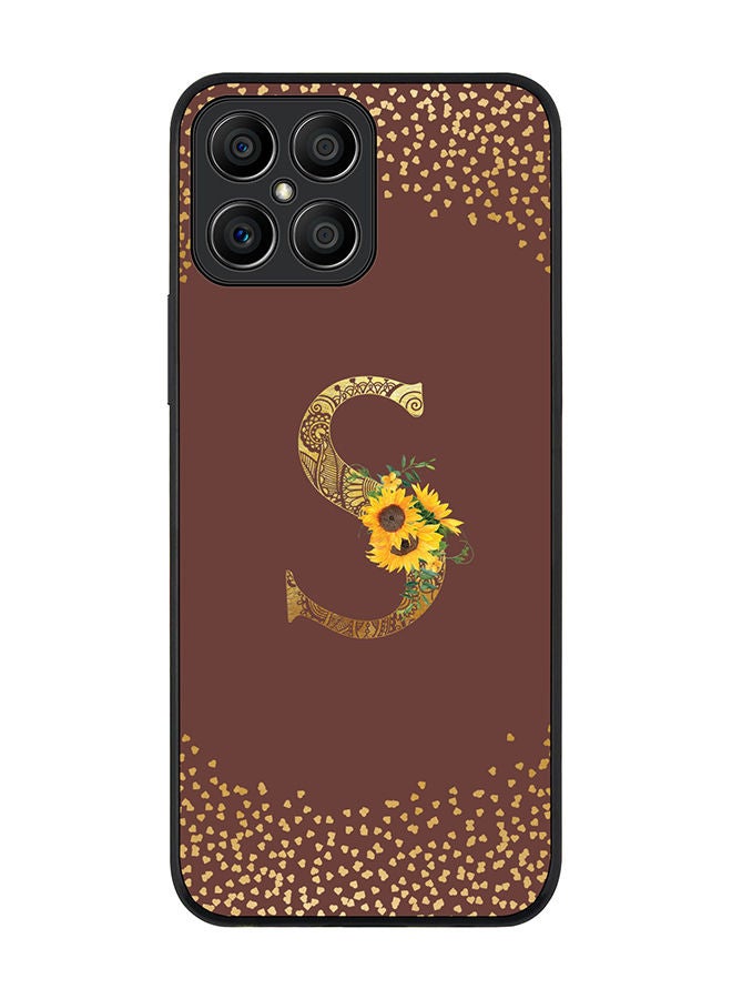 Stylizedd حافظة سوداء متينة لهاتف Honor X8 - غلاف مرن بحواف مطاطية مضادة للصدمات - نمط زهور مخصص - حرف أول - S (بني) - Image 1