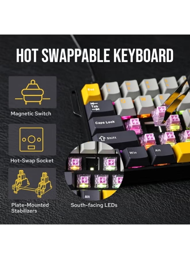 أولا WIN60 HE MAX 60٪ لوحة المفاتيح المغناطيسية السلكية ، محرك قابل للتعديل ، معدل الاستجواب 8000 Hz ، تأثير هول Win Chun المغناطيسي ، قابل للتبديل الساخن ، لألعاب FPS - Image 5