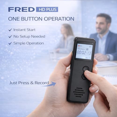 FREDI HD PLUS Voice Recorder, Digital Audio Recorder for Meetings, Lectures & Students, Portable Recording Device with Mic & Speaker, 32GB TF Card, One Button, Voice Activated (VOR), USB Rechargeable - Image 4