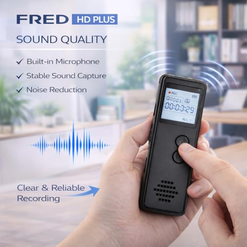 FREDI HD PLUS Voice Recorder, Digital Audio Recorder for Meetings, Lectures & Students, Portable Recording Device with Mic & Speaker, 32GB TF Card, One Button, Voice Activated (VOR), USB Rechargeable - Image 5