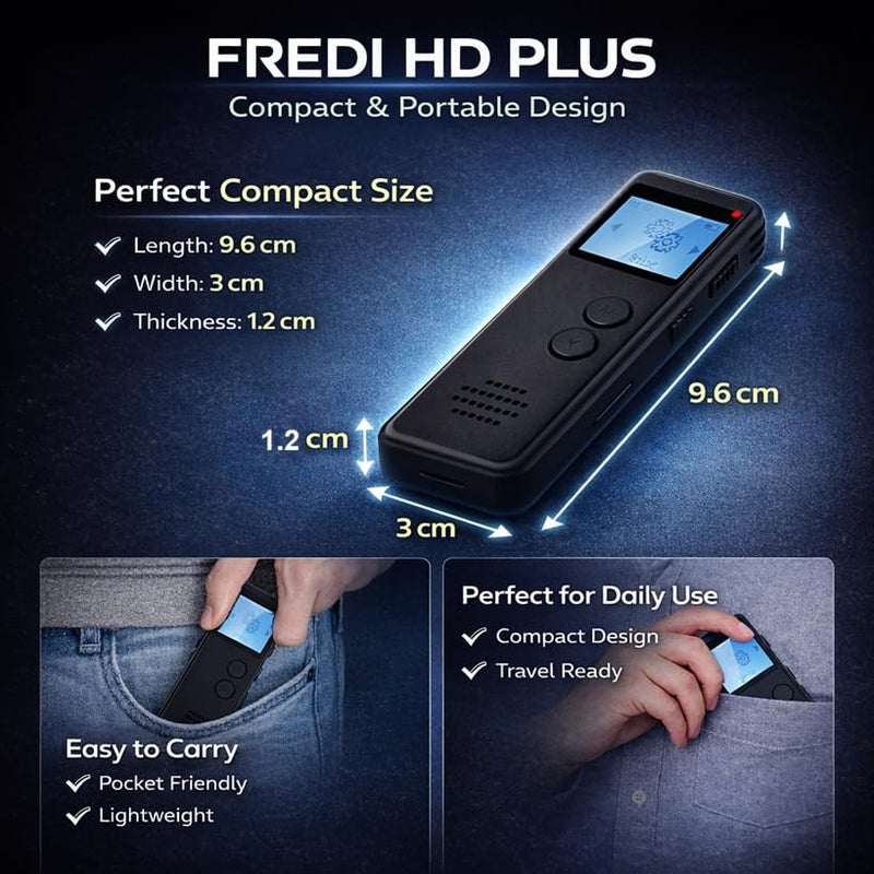 FREDI HD PLUS Voice Recorder, Digital Audio Recorder for Meetings, Lectures & Students, Portable Recording Device with Mic & Speaker, 32GB TF Card, One Button, Voice Activated (VOR), USB Rechargeable - Image 2