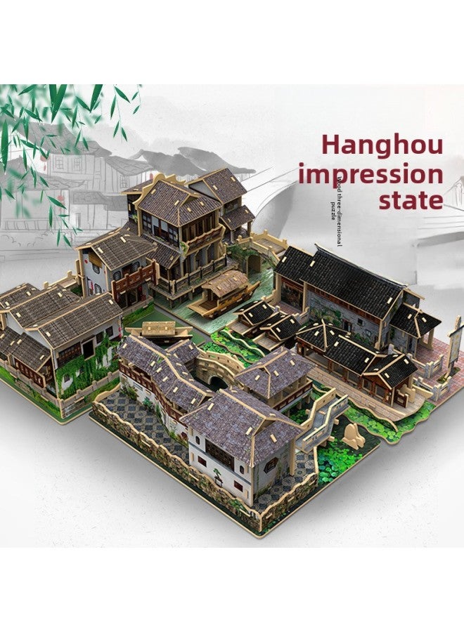 Di Ai Wei Jiangnan Style 3d Stereo Puzzle Wuzhen Huxin Pavilion Ancient Building 3diy Handmade Model Activities Wholesale-Color:[jiangnan Series] Jiangnan Water Township - Image 2