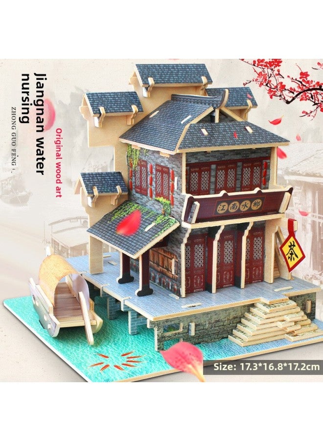 Di Ai Wei Jiangnan Style 3d Stereo Puzzle Wuzhen Huxin Pavilion Ancient Building 3diy Handmade Model Activities Wholesale-Color:[jiangnan Series] Jiangnan Water Township - Image 1
